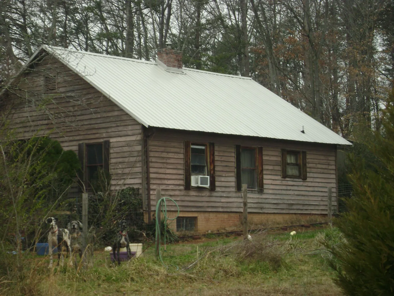 White metal roof on an old wood sided farmhouse, from a Metal Roof Installation job in Maury City